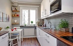 Design of a narrow kitchen with a 2 by 4 window
