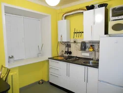 Kitchen 5 Square Meters Design With A Khrushchev Refrigerator And A Column