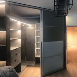 Dressing room in a rectangular bedroom photo