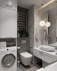 Bathroom Design With A Small Combined Bathtub And Washing Machine