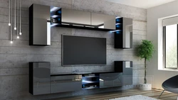 Design of a wall with a TV in the living room photo