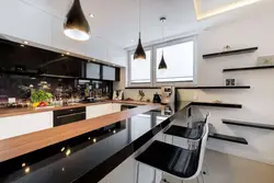 Кухня черно белая дизайн фото с барной