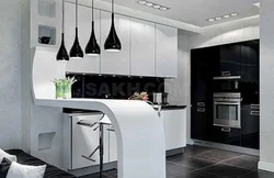 Кухня черно белая дизайн фото с барной