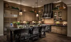 Dark wooden kitchen in the interior