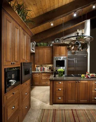 Dark Wooden Kitchen In The Interior