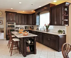 Dark wooden kitchen in the interior