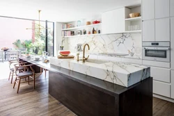 Marble color in the kitchen interior