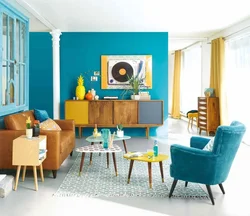Blue and yellow in the living room interior