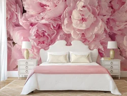Дизайн спальни цветы на стене
