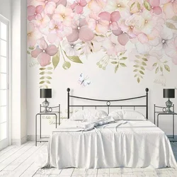 Bedroom design flowers on the wall