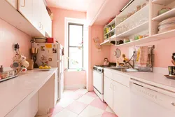 Kitchen interior with pink walls