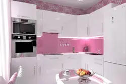 Інтэр'ер кухні з ружовымі сценамі