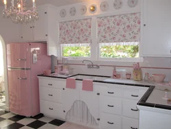 Kitchen interior with pink walls