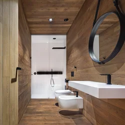 Bathroom with wood design photo