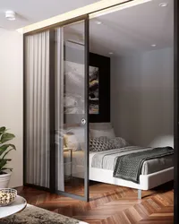 Гостиная и спальня в одной комнате с раздвижными перегородками фото
