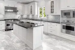 Gray Tiles White Kitchen Photo