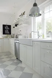 Gray Tiles White Kitchen Photo