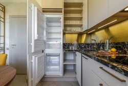 Built-In Refrigerator In A Small Kitchen Photo