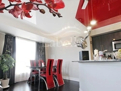 Photo of red suspended ceiling in the kitchen