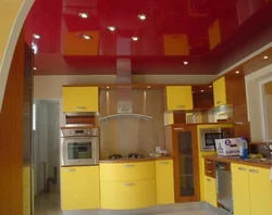 Photo of red suspended ceiling in the kitchen