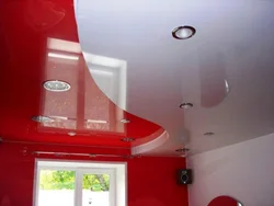 Photo of red suspended ceiling in the kitchen