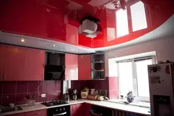 Photo of red suspended ceiling in the kitchen