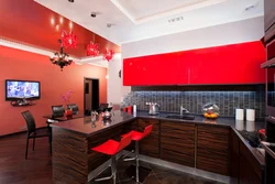 Photo Of Red Suspended Ceiling In The Kitchen