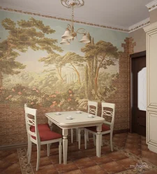 Photo wallpaper for the kitchen in the interior of the dining area