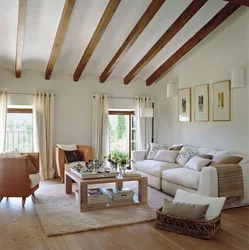 Living Room Ceiling In A Wooden House Photo