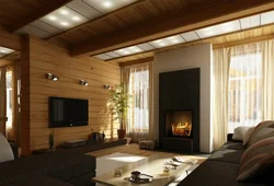 Living room ceiling in a wooden house photo