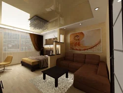 Design of living room bedroom 17 sq m with balcony