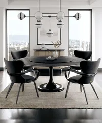 Kitchen interior with black table and chairs photo