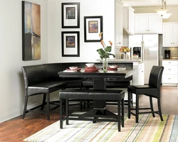 Kitchen interior with black table and chairs photo