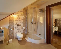 Bathroom in a wooden house photo with shower