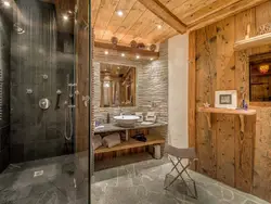 Bathroom in a wooden house photo with shower