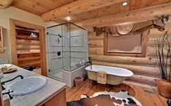 Bathroom In A Wooden House Photo With Shower