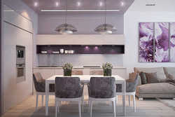 Combination of gray and lilac in the kitchen interior