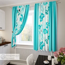 Mint curtains in the kitchen interior photo