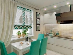 Mint curtains in the kitchen interior photo