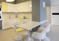Interior of a bright kitchen with a bar counter