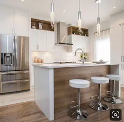 Interior Of A Bright Kitchen With A Bar Counter