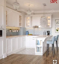 Interior Of A Bright Kitchen With A Bar Counter