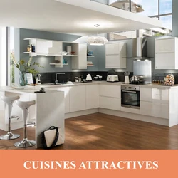 Interior of a bright kitchen with a bar counter