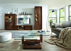 Wooden furniture in the living room interior photo