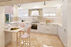 Kitchen design in light colors with tiles