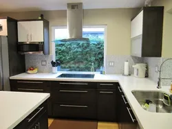 Kitchen interior stove by the window