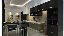 Kitchen design with black ceiling