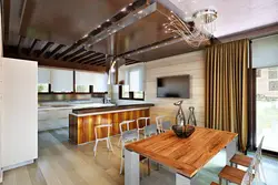 Interior Of Wooden Kitchen Living Room