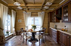 Interior of wooden kitchen living room