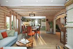 Интерьер деревянной кухни гостиной